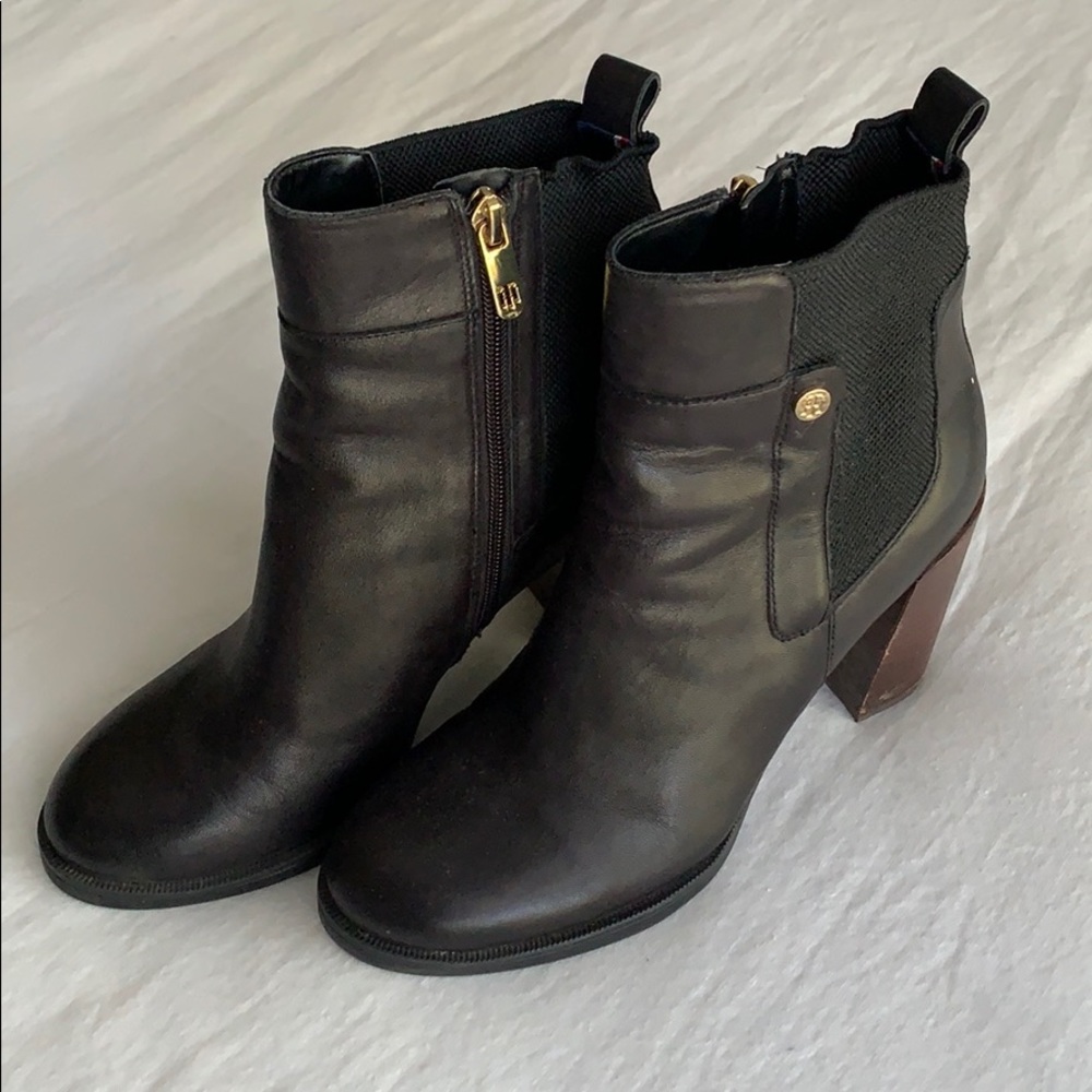 Tommy Hilfiger Black Leather Booties